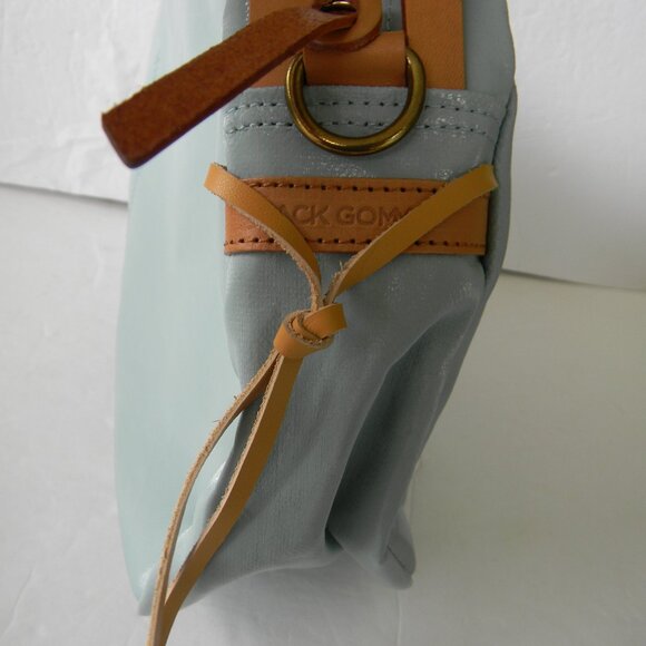 NWT JACK GOMME PARIS LEBOWL LINEN/LEATHER BOWLING BAG LIGHT BLUE CROSSBODY - Picture 7 of 12